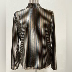 Zara Striped Velvet Metallic Long Sleeve Top